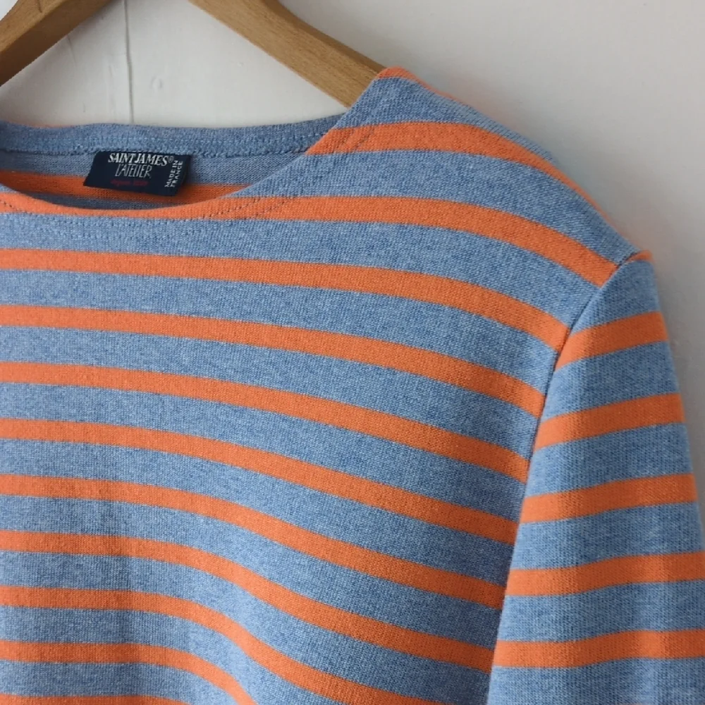 Saint James Atelier Striped Long Sleeve Shirt Light Blue Orange Cotton Size 12 - Picture 3 of 15